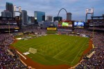 The Gateway Arch plays the backdrop for a friendly match between Manchester City and Chelsea at Busch Stadium in June, 2013.